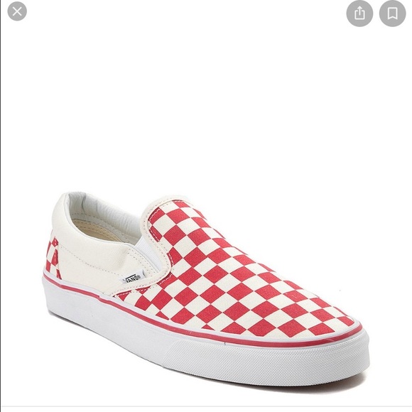 vans slip ons red checkerboard